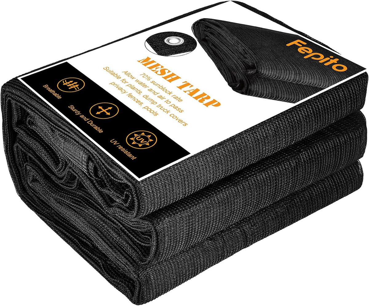 70% Heavy-Duty Mesh Tarp 8ftx16ft Black Shade Cloth Pack of 2 E764