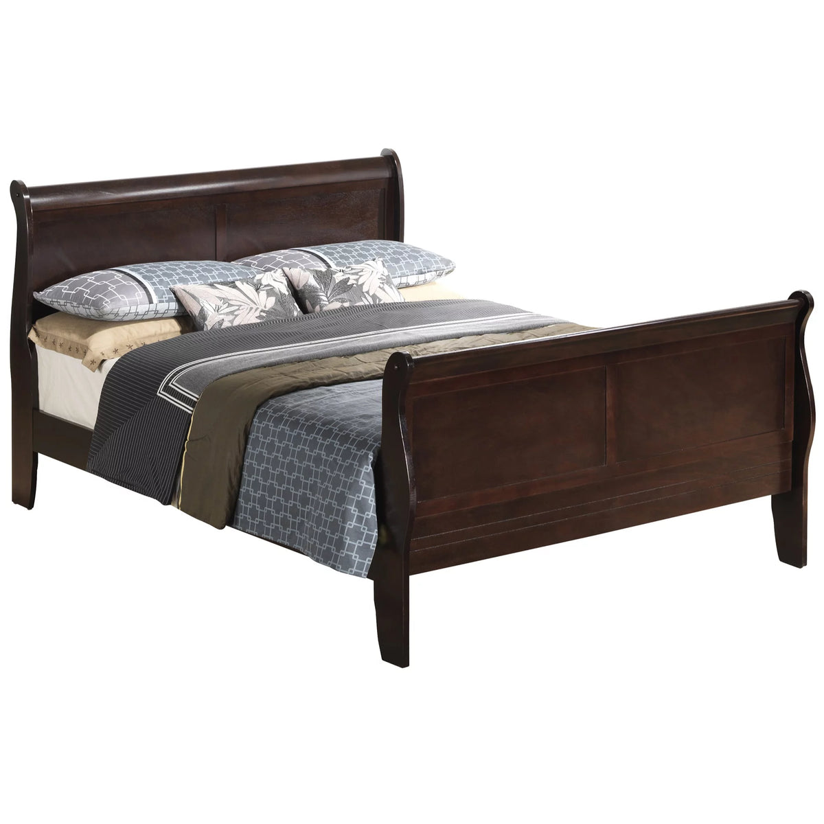 Cappuccino Full Size Sleigh Bed with High Footboard W8925