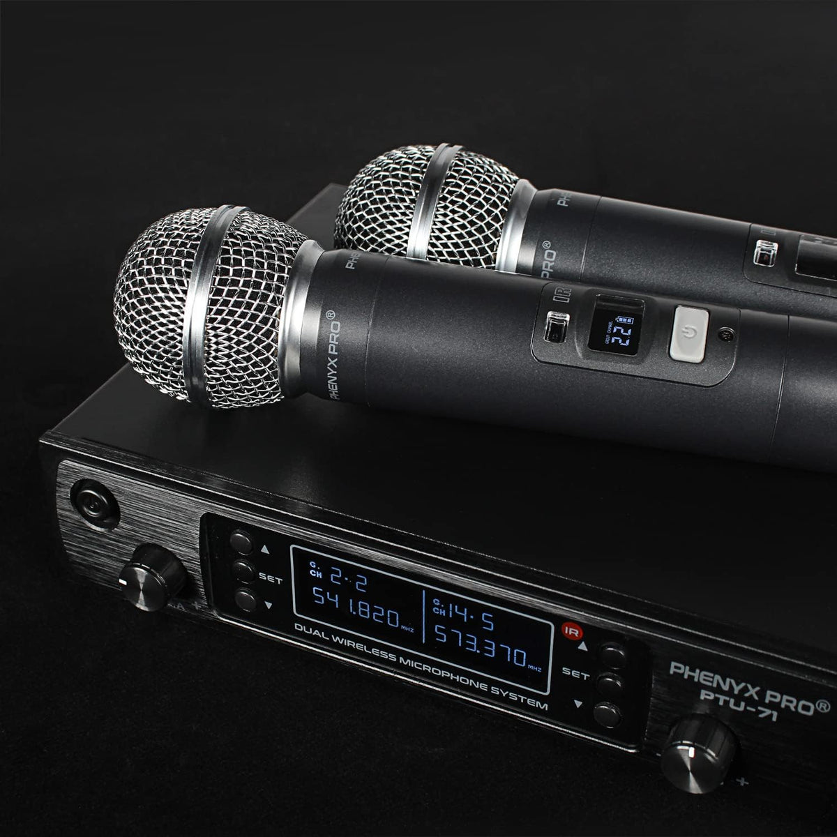 Wireless Microphone System, Dual Channel Cordless Mic Set with 2 Handhelds E1878