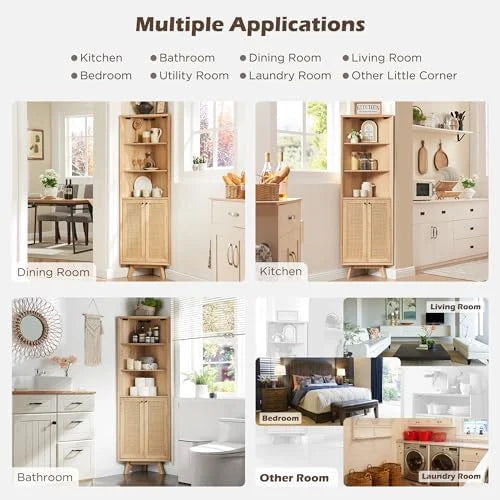 Natural Rattan Bathroom Floor Cabinet with Sliding Door & 3 Drawers J2129