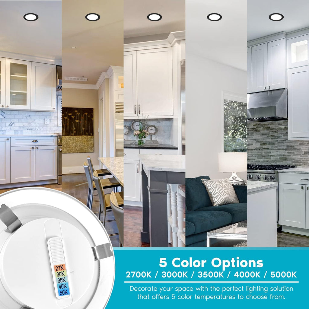 4 Inch LED Recessed Can Lights, Color Selectable Dimmable Black Trim (4 Pack) C38519