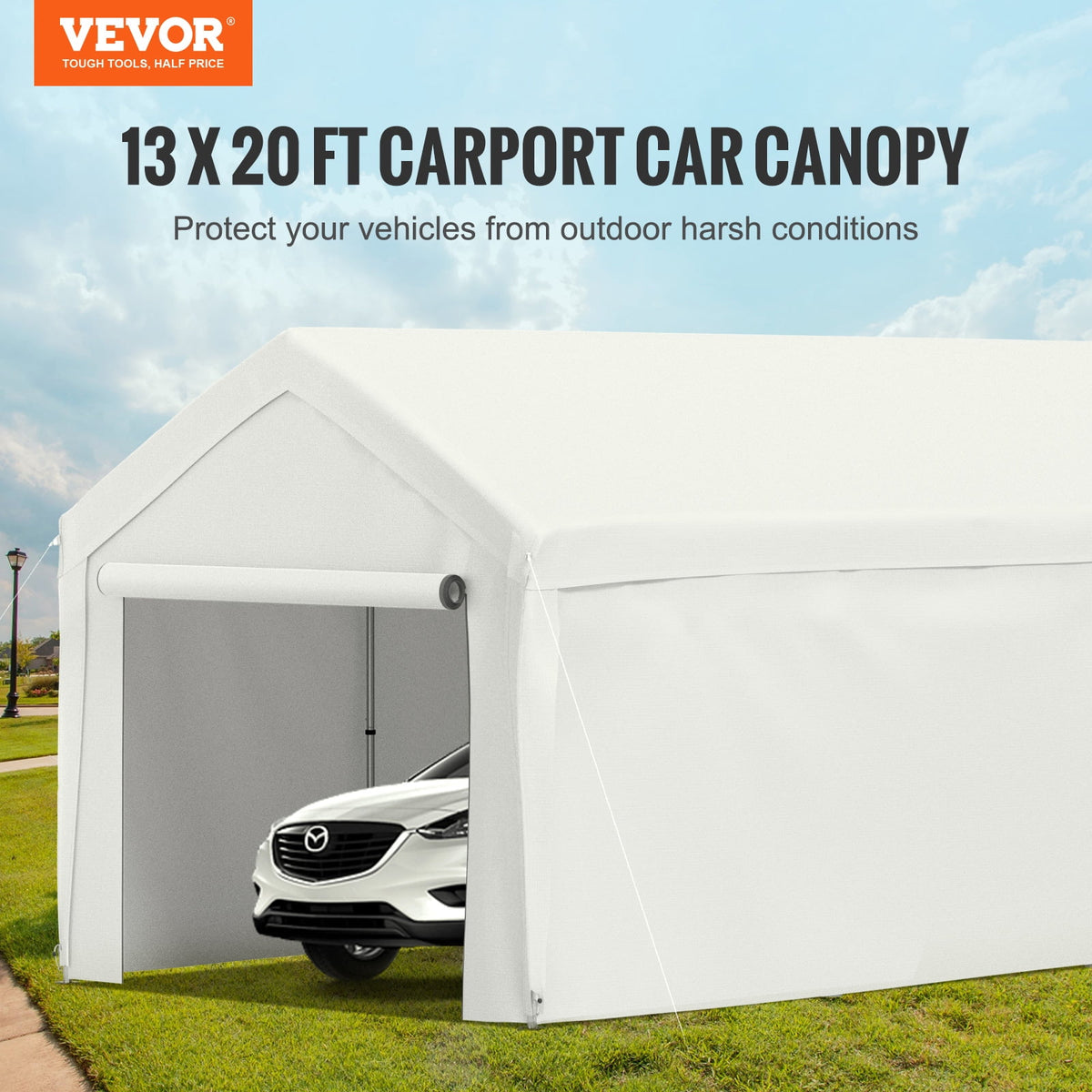 White 13 x 20ft Carport Canopy with 8 Legs and Sidewalls Z9523