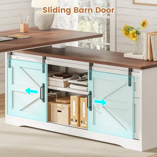 Black L Shaped Standing Desk with Storage Drawers and Power Outlets G8050