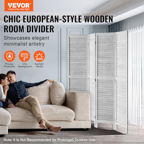 Light Grey 4 Panel Folding Wood Room Divider Q602