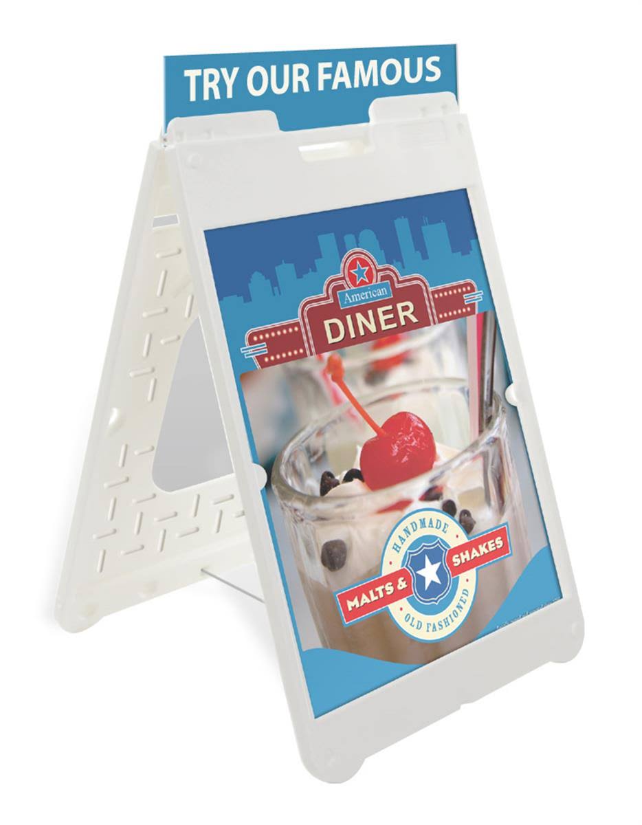 White Plastic A-Frame Sign Stand with 2 Non-Glare Lenses H375