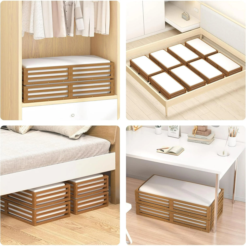 Bamboo Under Bed Storage Containers with Wheels 2 Packs K9110