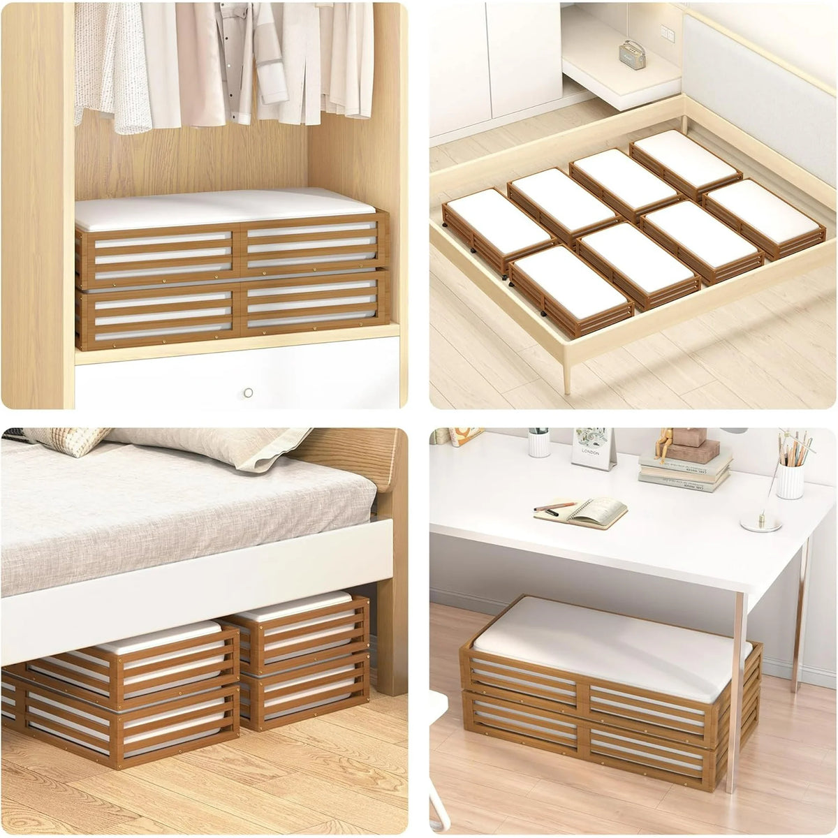 Bamboo Under Bed Storage Containers with Wheels 2 Packs K9110