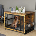 44.1'' Wooden Dog Crate with 2 Stainless Steel Bowls B4900