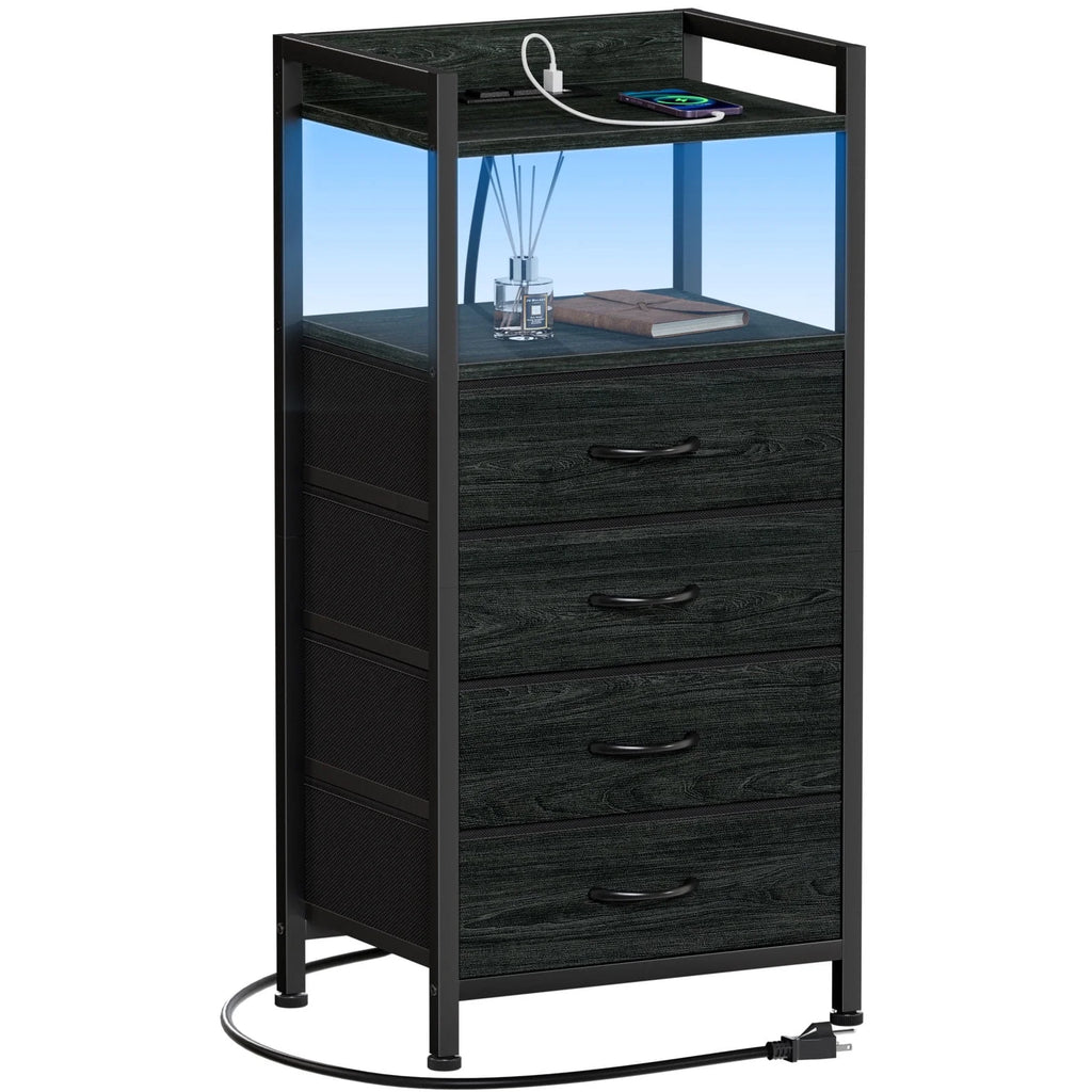 White Fabric Vertical Dresser with Charging Station T9993