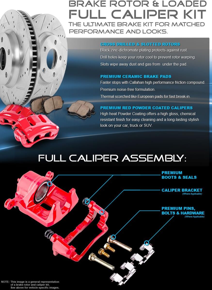 Red Powder Coated Caliper + Ceramic Brake Pads Kit Z27805