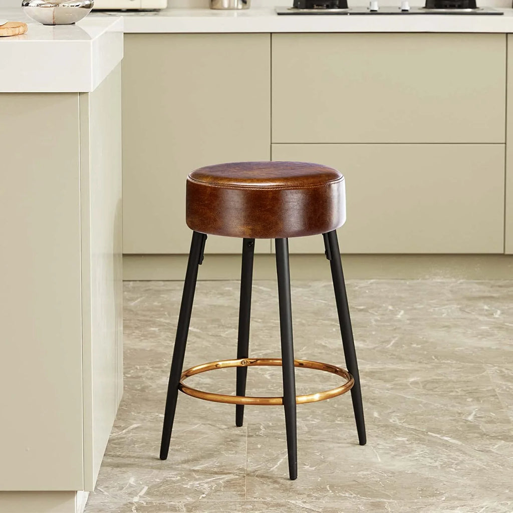 Brown Faux Leather Backless Counter Stools Set of 2 C794