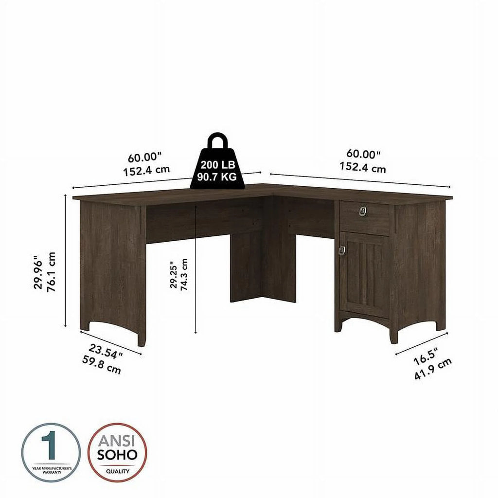 L Shaped Desk with Storage in Ash Brown Z620411