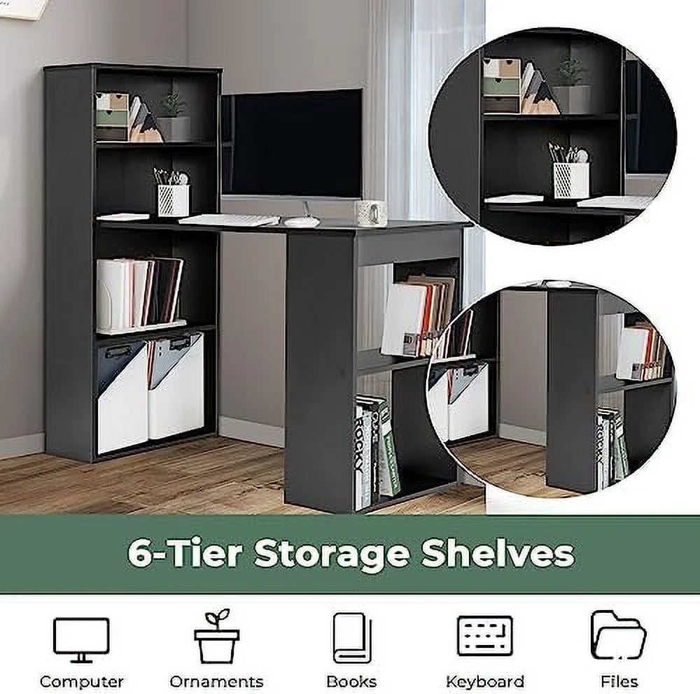 48 Inch Computer Desk with Bookshelf and CPU Stand Y71066