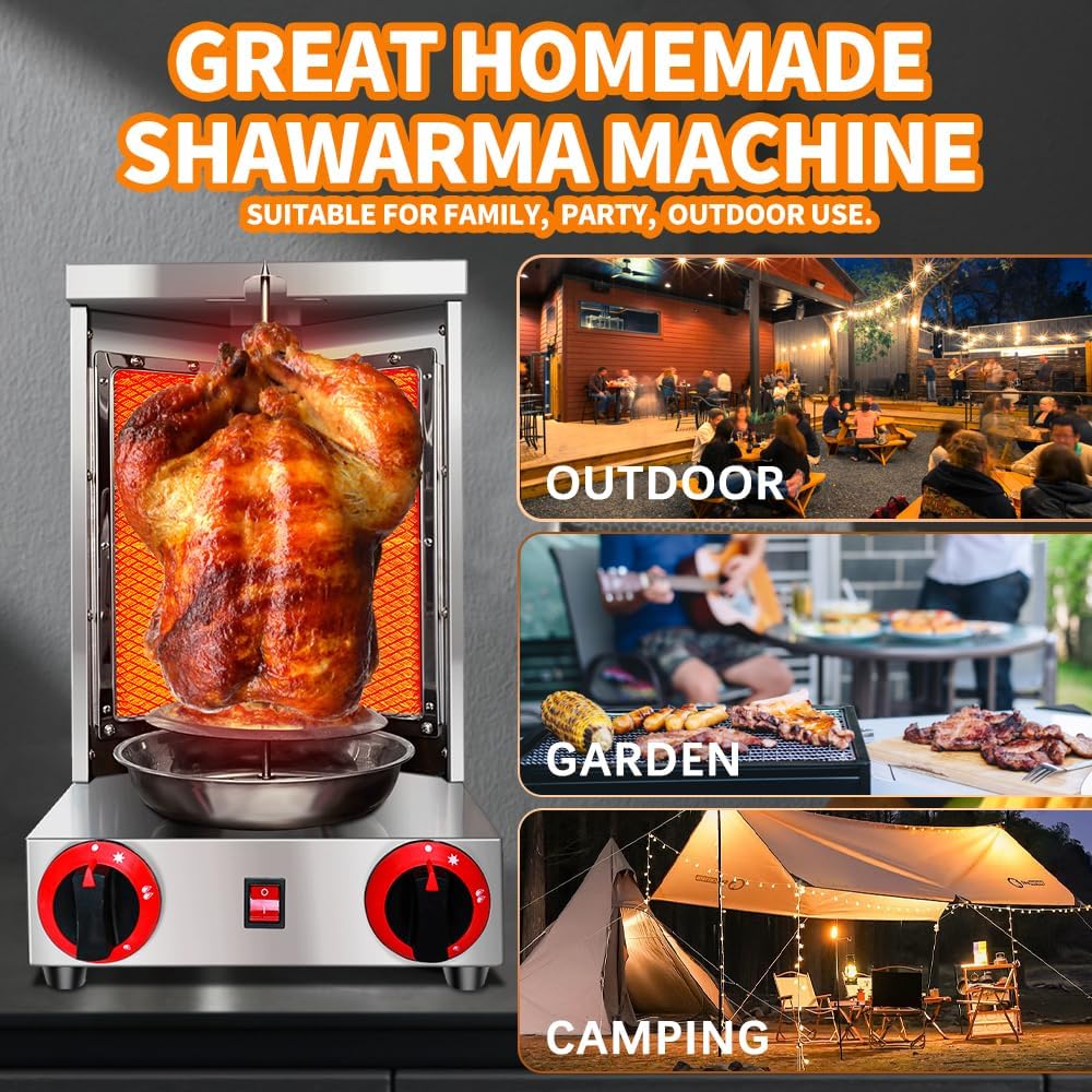 Gas Vertical Doner Kebab Machine with 2 Burner and Meat Catch Pan A2227
