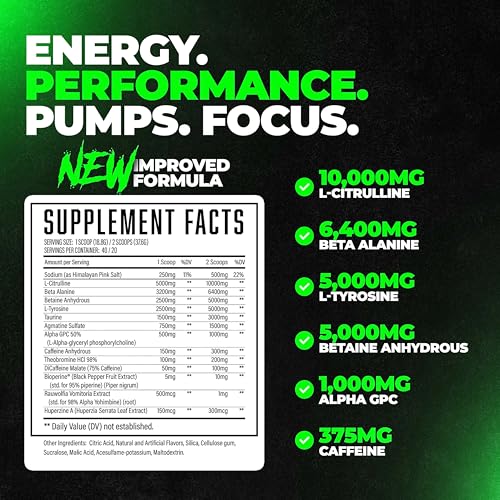 Wrecked Pre Workout, 10g L-Citrulline, 6.4g Beta Alanine, 5g Tyrosine, 1g Alpha GPC, 375mg Caffeine A68806