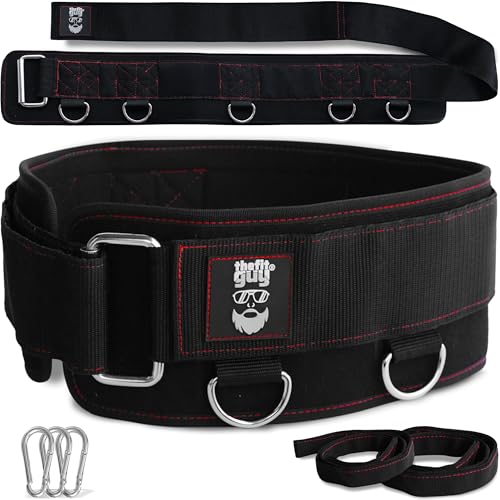 Belt for Cable Machine with 5 Attachment Points, 2 Straps (40” & 27”) and 3 Metal Snap Hooks V1395