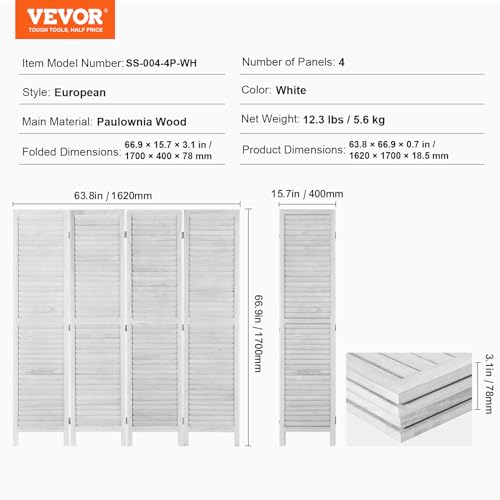 Light Grey 4 Panel Folding Wood Room Divider Q602