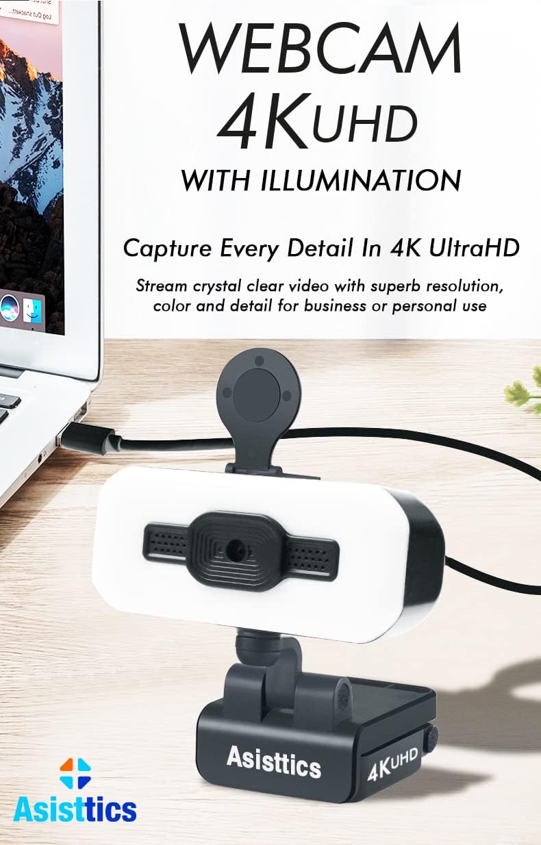 4K Webcam with Microphone and Ring Light E7918