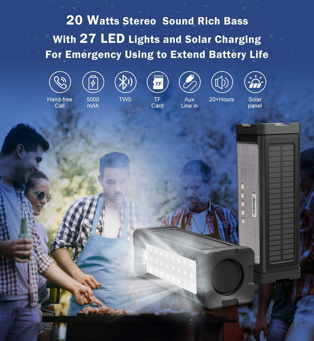 IPX7 Waterproof 20W Portable Bluetooth Speaker with 27 LEDs Y8687