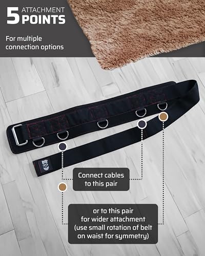 Belt for Cable Machine with 5 Attachment Points, 2 Straps (40” & 27”) and 3 Metal Snap Hooks V1395