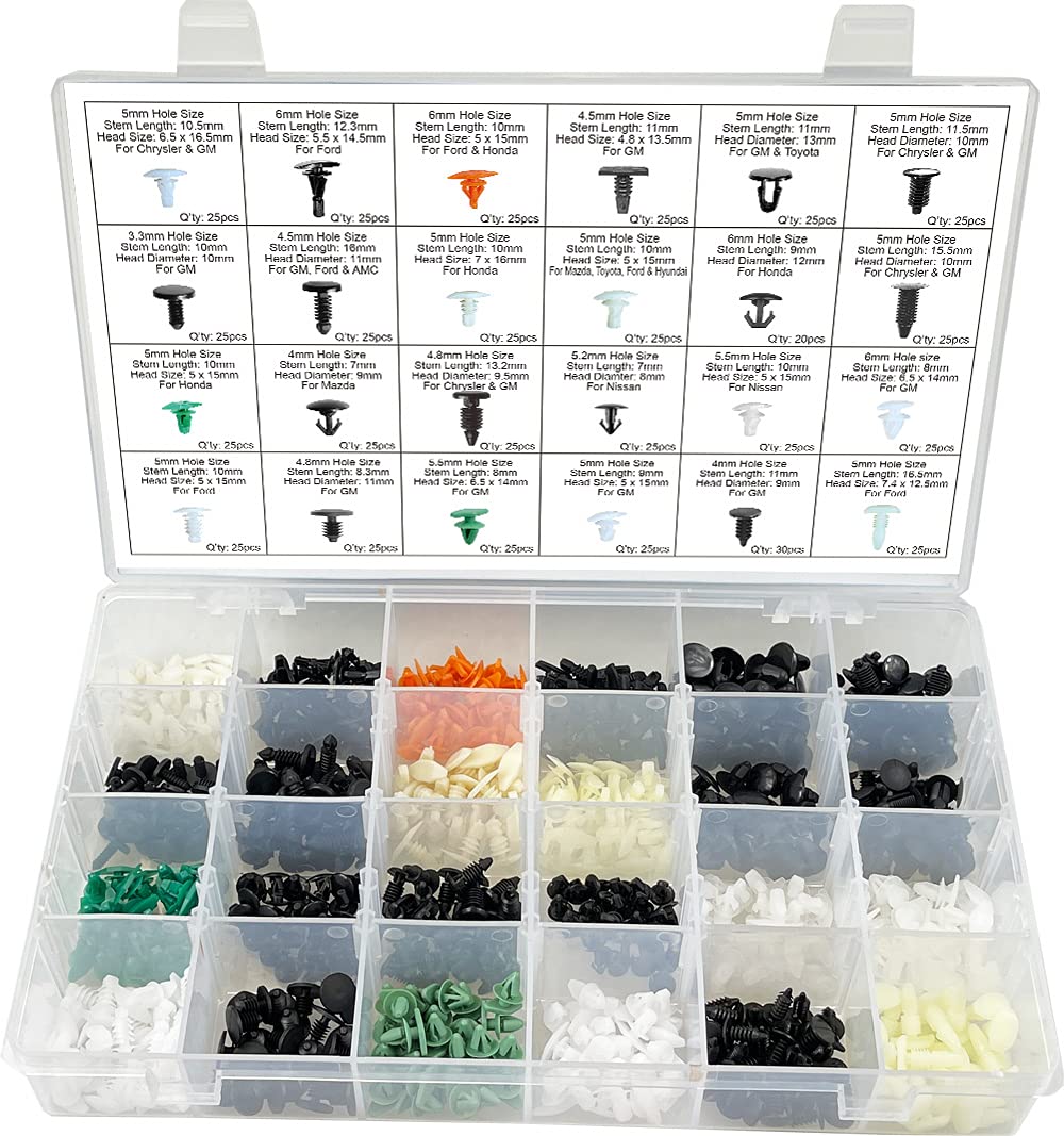 Weatherstrip Retainer Clip Assortment, 600 pcs 24 Sizes Q75389