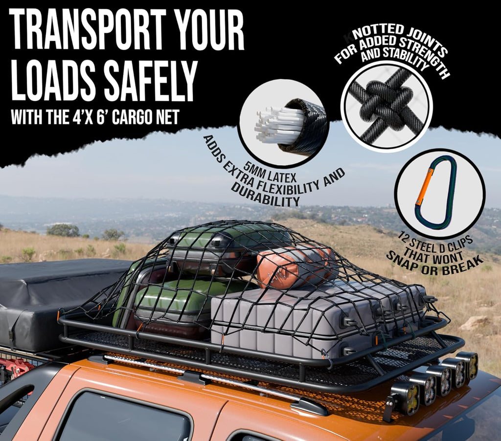4'x6' Stretches to 12'x8.5' Durable Latex Mesh Bungee Cargo Net with 12 Metal Carabiners L85466
