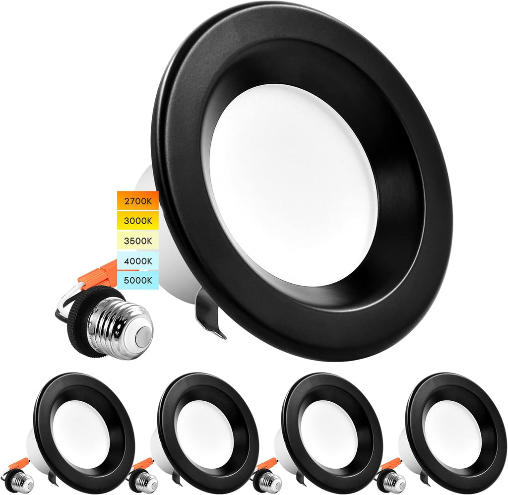 4 Inch LED Recessed Can Lights, Color Selectable Dimmable Black Trim (4 Pack) C38519
