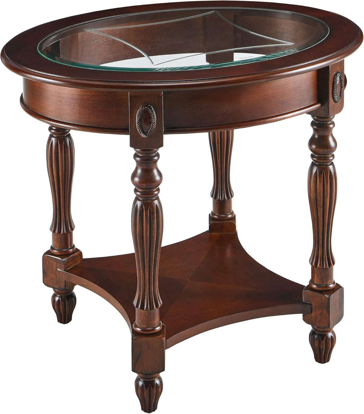 Solid Wood End Table with Tempered Glass and Storage Shelf W415139