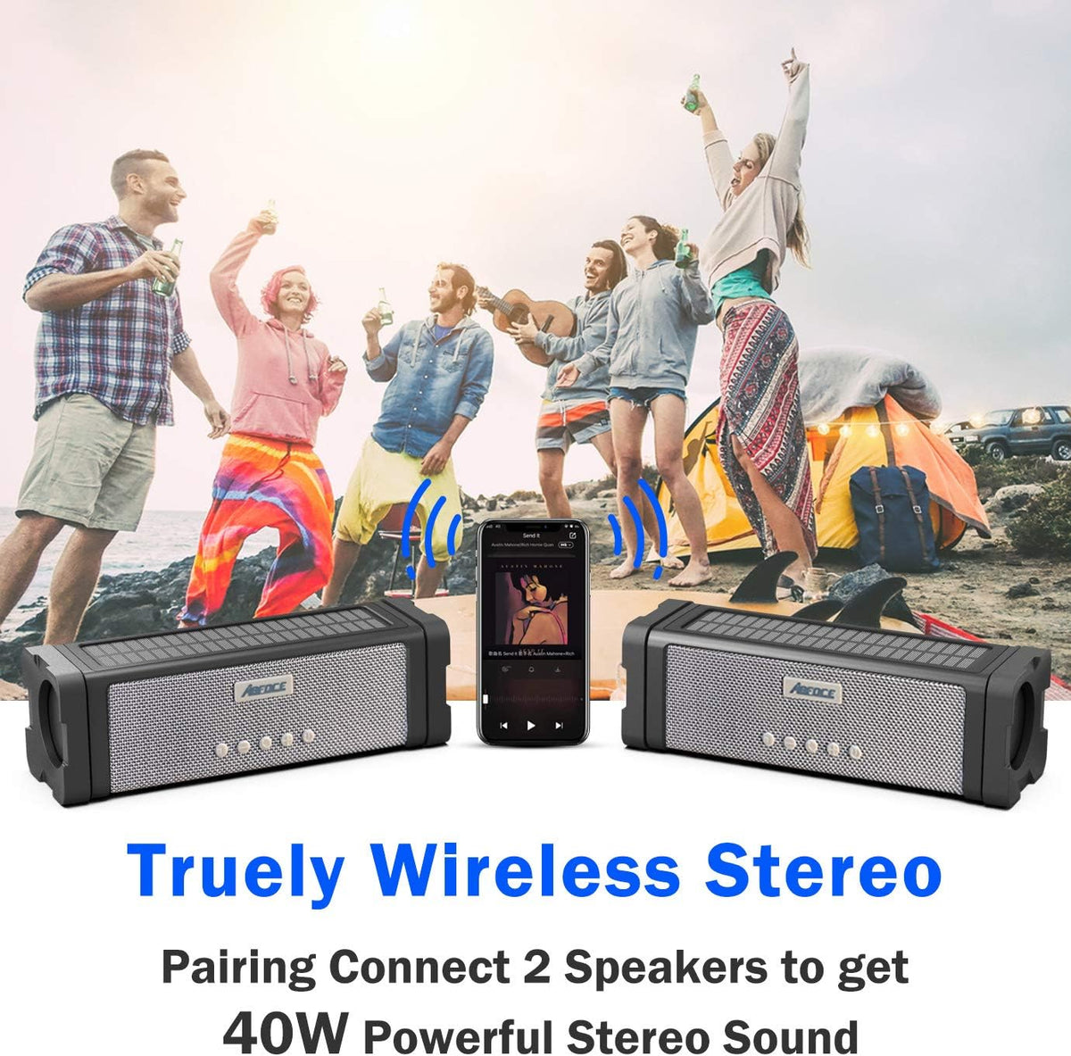 IPX7 Waterproof 20W Portable Bluetooth Speaker with 27 LEDs Y8687