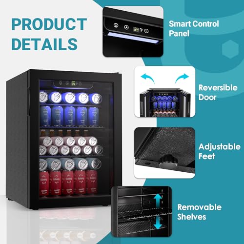 100 Can Beverage Refrigerator Mini Fridge with Glass Door, 2.7 cu.ft O596074