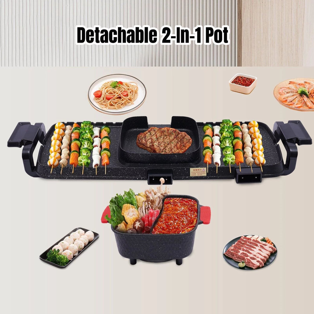 2200W 2 in 1 Detachable Electric Smokeless Grill and Hot Pot Y935956
