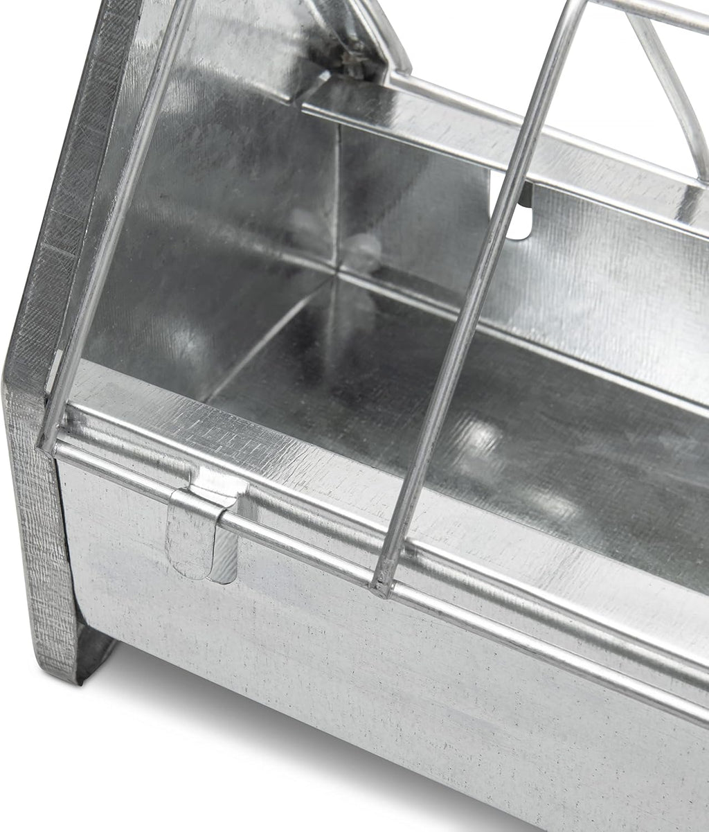 15" Galvanized Metal Poultry Feed Tray with Removable Anti Roosting Guard E698