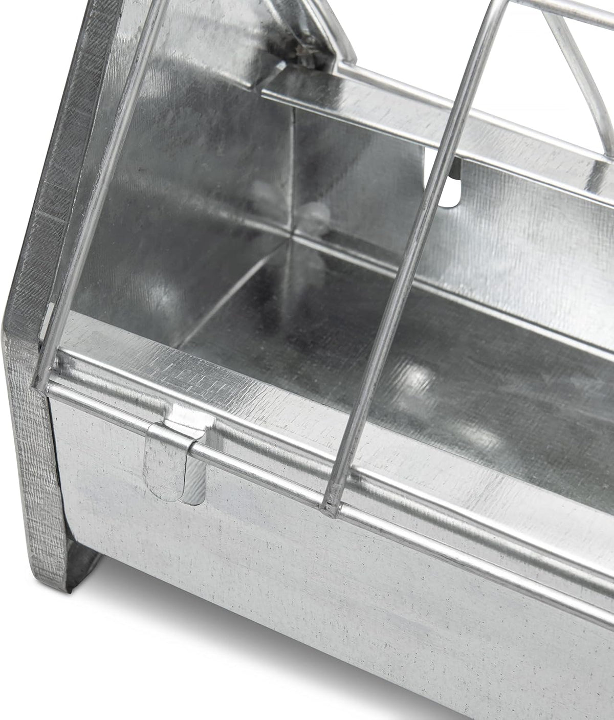 15" Galvanized Metal Poultry Feed Tray with Removable Anti Roosting Guard E698