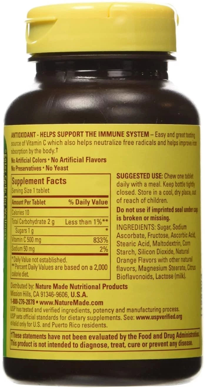 Vitamin C 500 mg Chewable Tablets Orange 60 ea Pack of 4 N854665