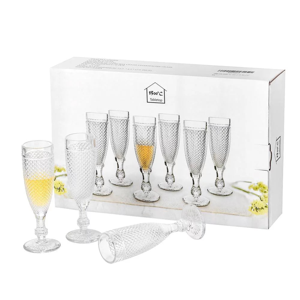 5.1 oz Set of 6 Clear Glass Champagne Flutes B4673