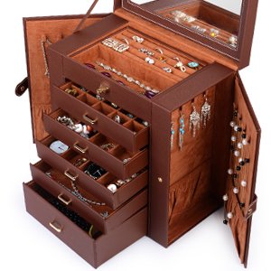 Extra Large 6 Tier 5 Drawers Jewelry Box with Mirror G529