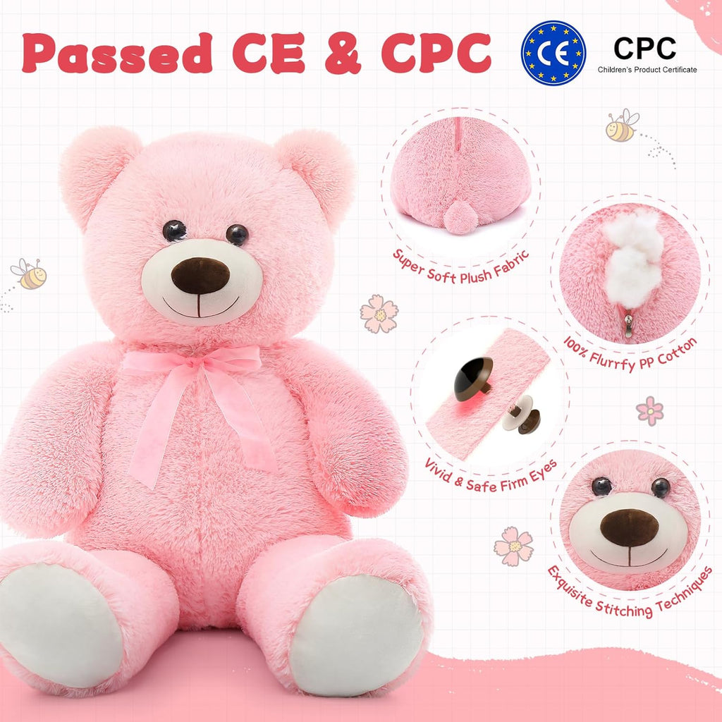 35.4'' Large Pink White Teddy Bear Plush Toy V4019
