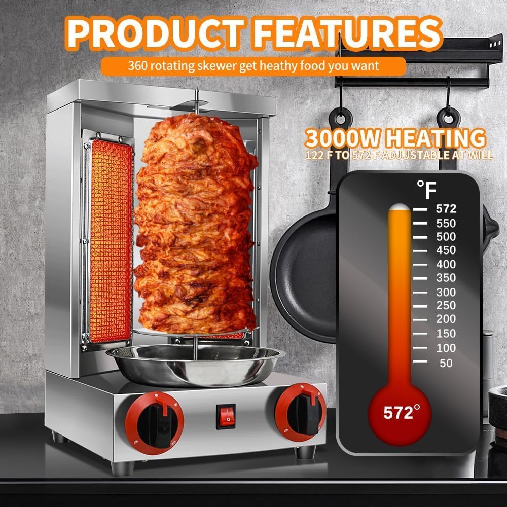 Gas Vertical Doner Kebab Machine with 2 Burner and Meat Catch Pan A2227