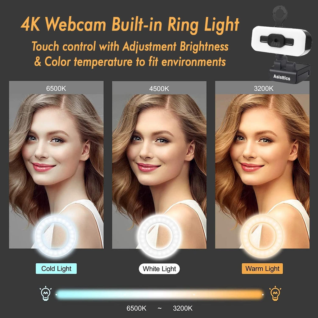 4K Webcam with Microphone and Ring Light E7918