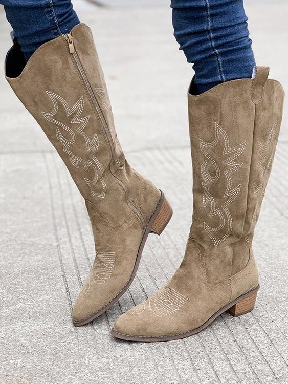 Embroidered Mid-Calf Boots Z432420