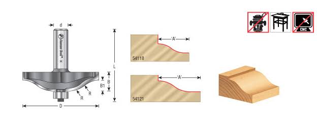 Carbide Tipped Ogee Raised Panel 3/4 Radius x 2-5/8 Dia x 5/8 x 1/2 inch Shank X827146