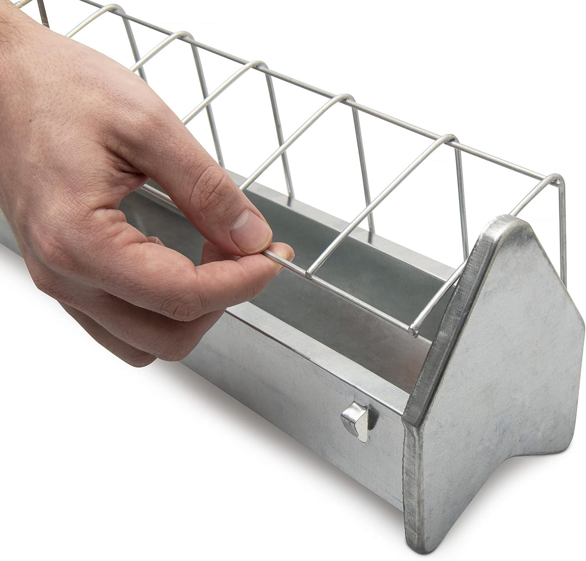 15" Galvanized Metal Poultry Feed Tray with Removable Anti Roosting Guard E698