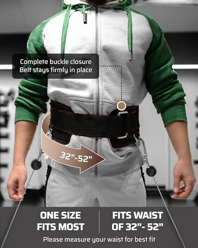 Belt for Cable Machine with 5 Attachment Points, 2 Straps (40” & 27”) and 3 Metal Snap Hooks V1395