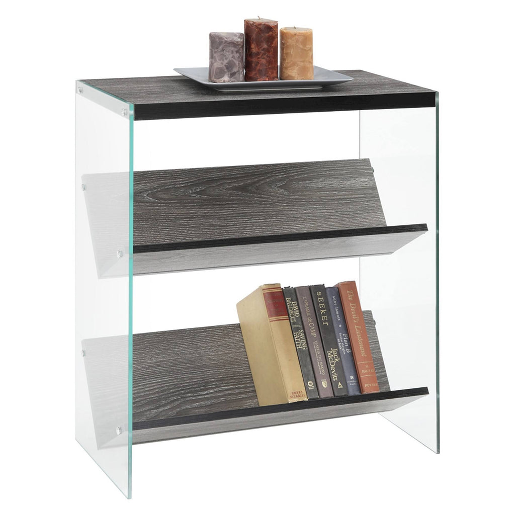 27.75x22 Weathered Gray Glass Bookcase O277875
