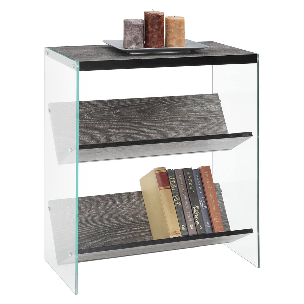 27.75x22 Weathered Gray Glass Bookcase O277875
