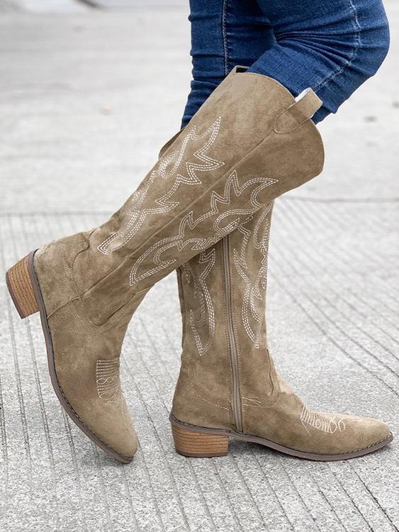 Embroidered Mid-Calf Boots Z432420