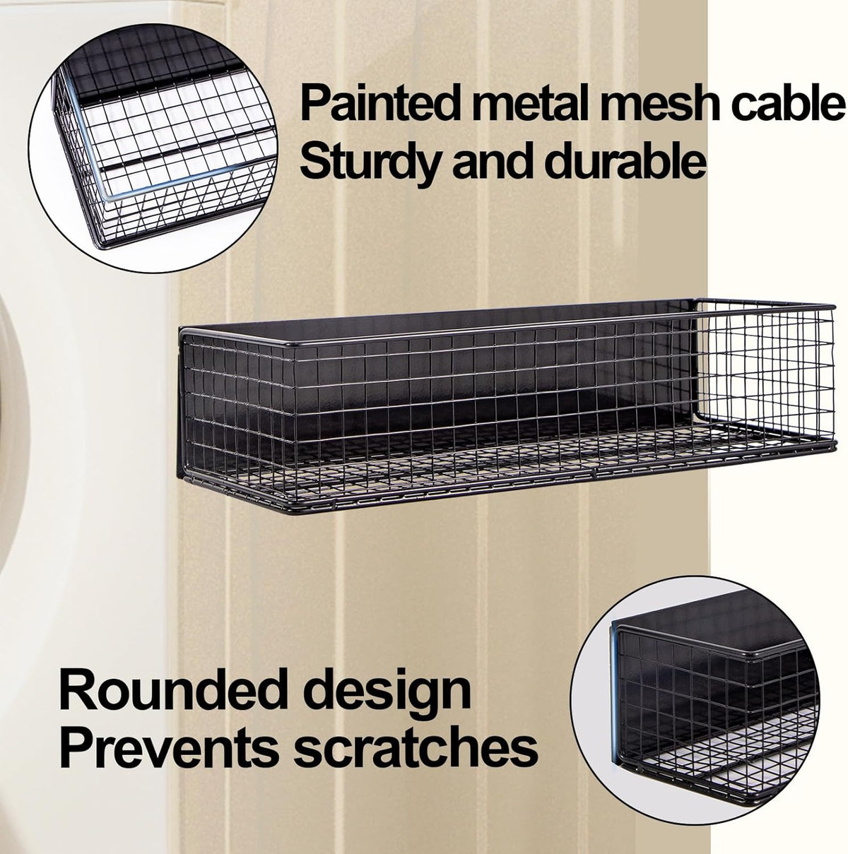 Black Magnetic Wire Mesh Shelf, 13.77" x 5.11" x 3.26" K763147
