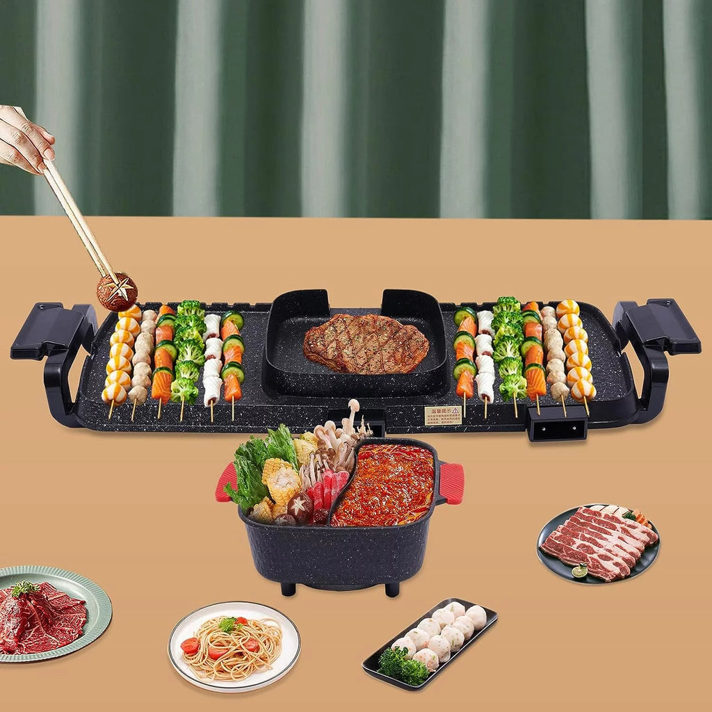 2200W 2 in 1 Detachable Electric Smokeless Grill and Hot Pot Y935956