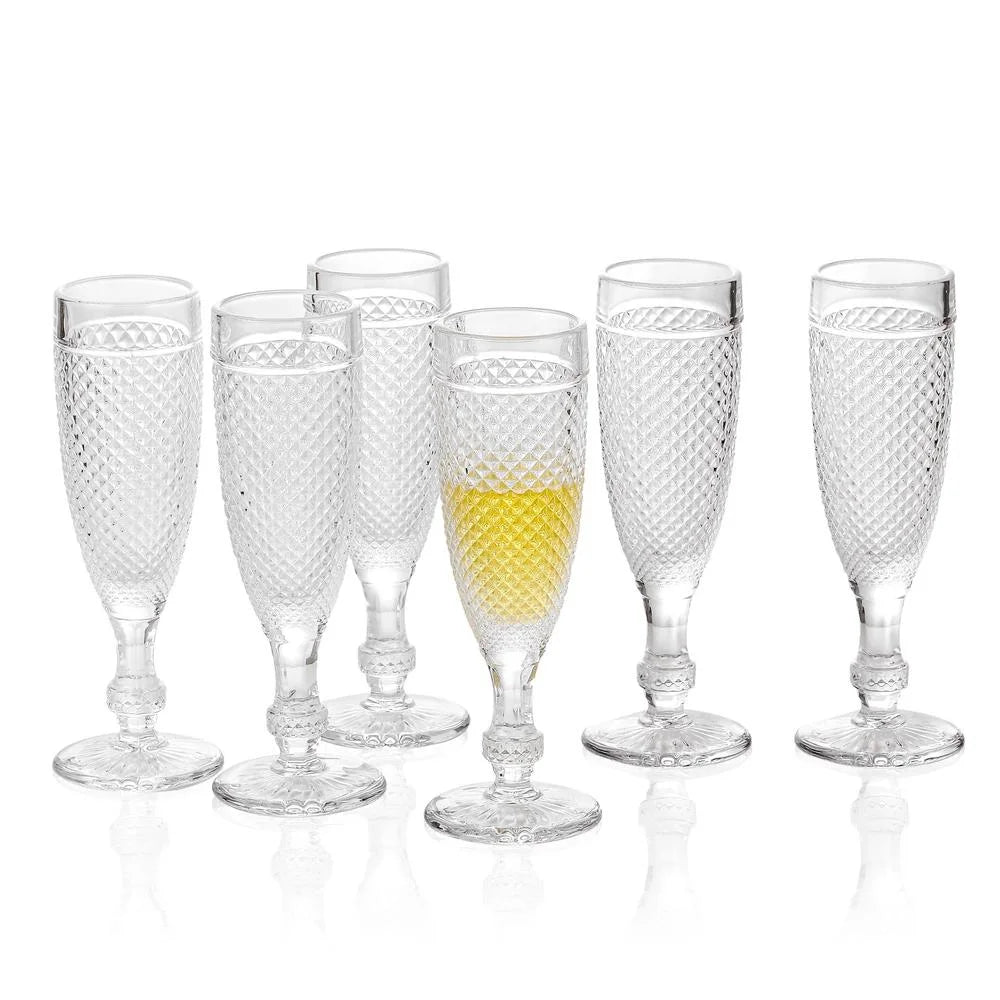 5.1 oz Set of 6 Clear Glass Champagne Flutes B4673