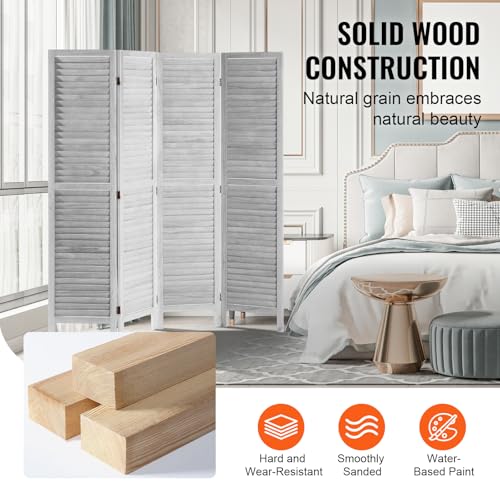 Light Grey 4 Panel Folding Wood Room Divider Q602